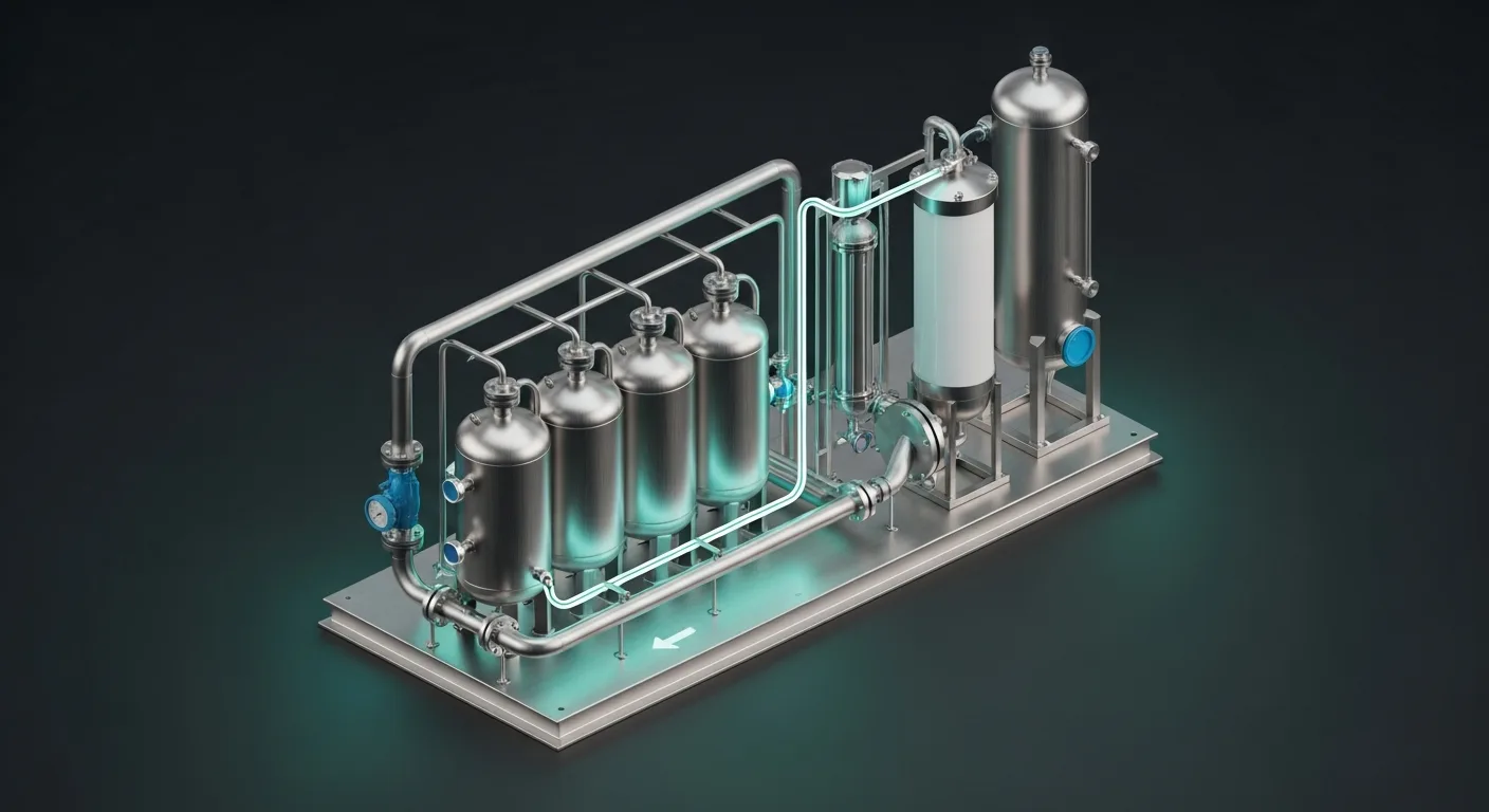 CDFU produced water treatment process flow diagram: wastewater inlet → cyclonic dissolved gas pump → cyclonic flotation tank → stabilization tank → treated effluent